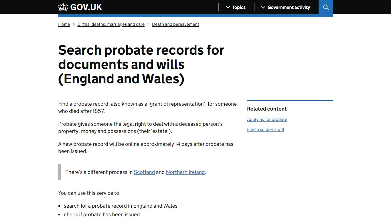 Search probate records for documents and wills (England and Wales ...